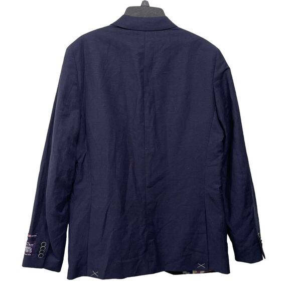 The Savile Row Mens Blazer Jacket 40L Blue‎ Brit Skinny Linen Blend 2 Button - Picture 5 of 12